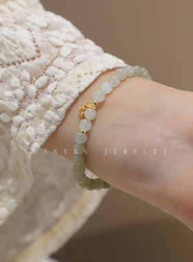 新款女和田玉渐变色s925银手链