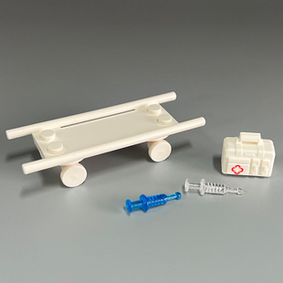 MOC轮椅手推车救护担架 兼容24312 4714人仔配件小颗粒积木玩具