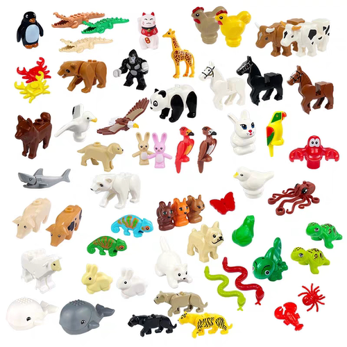 小颗粒积木动物鲨鱼恐龙猪牛鸡狗 鸟 鱼 猫 羊马 兔拼装玩具益智