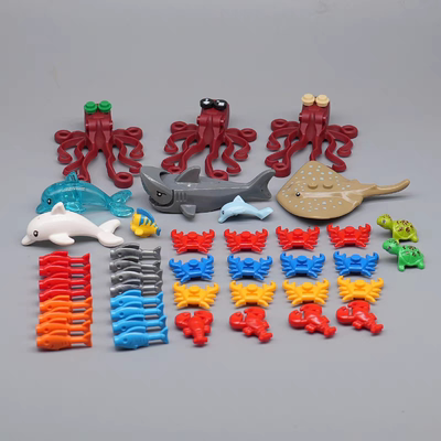 MOC积木小颗粒场景拼装玩具小桥流水人家老翁垂钓DIY钓鱼亲子游戏