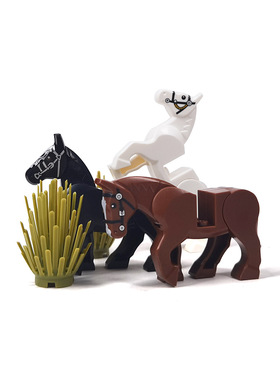 小积木颗粒马匹白马古代战马MOC动物配件10509零件印刷件马鞍缰绳