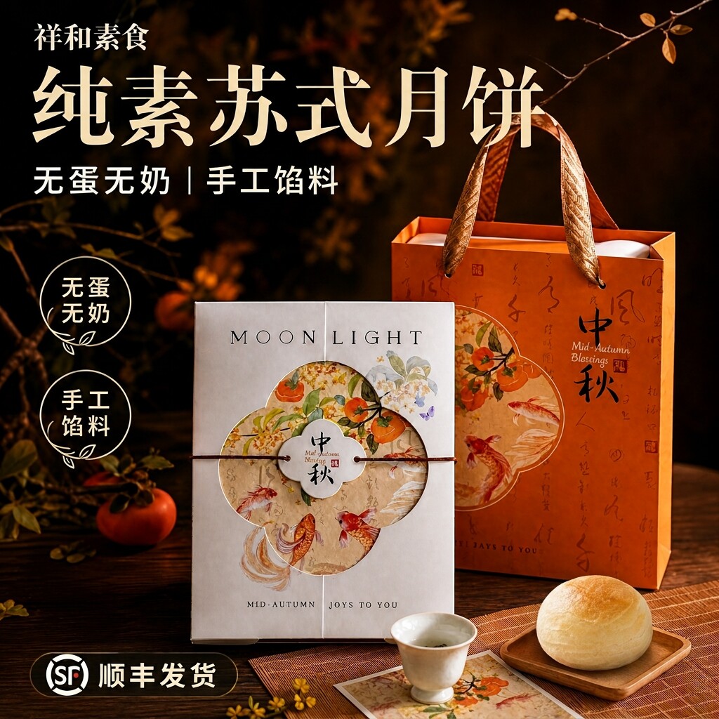 纯素食苏式手工多口味月饼酥皮点心无蛋奶早餐佛家糕点零食礼盒装
