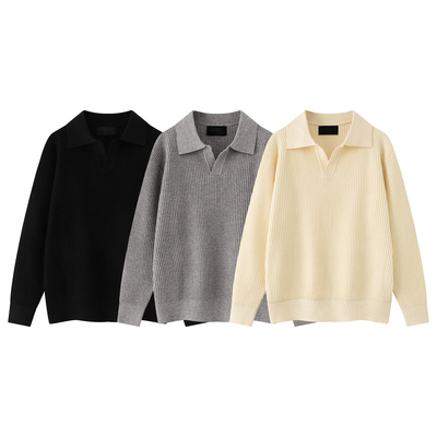 ROGIC逻辑【素律】V领针织衫POLO翻领套头长袖复古慵懒短宽基础