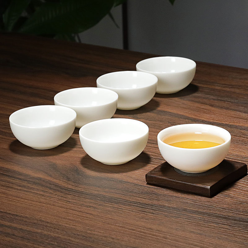 羊脂玉白瓷小茶杯陶瓷茶杯10个办公杯品茗杯6祇装家用功夫茶普洱