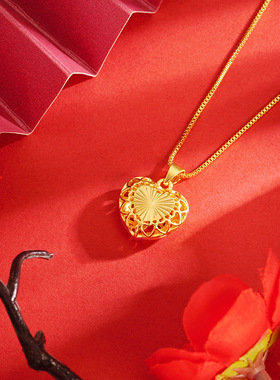沙金心形吊坠时尚轻奢潮流镂配饰