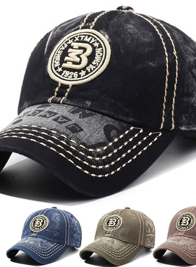 男女款棒球帽春夏户外运动防晒遮阳帽复古做旧水洗韩版遮阳棒球帽