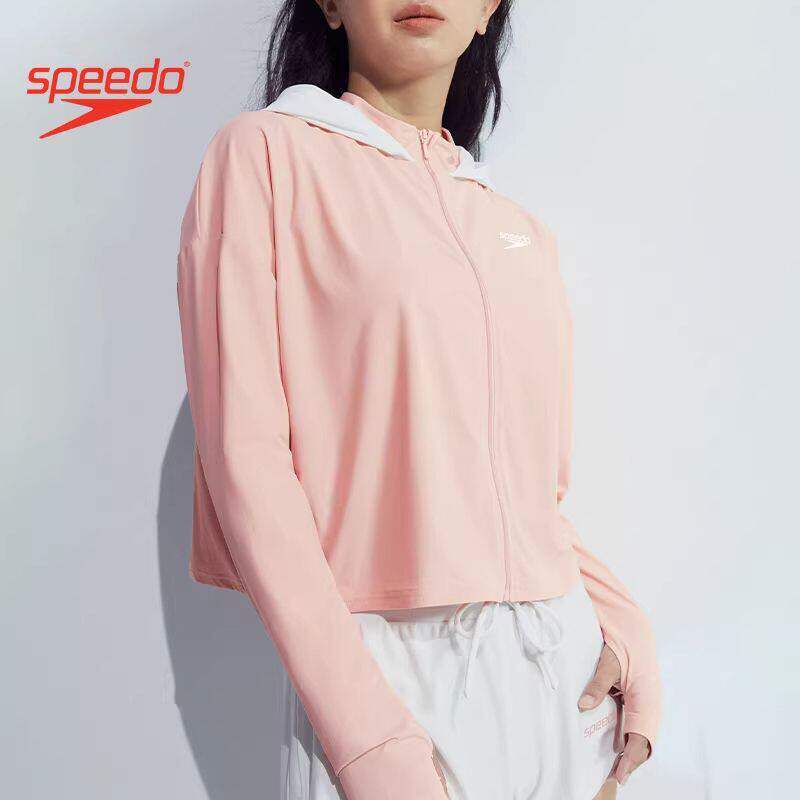 speedo速比涛分体泳衣逐浪2.0系列甜酷防晒女子高腰拉链外套上衣