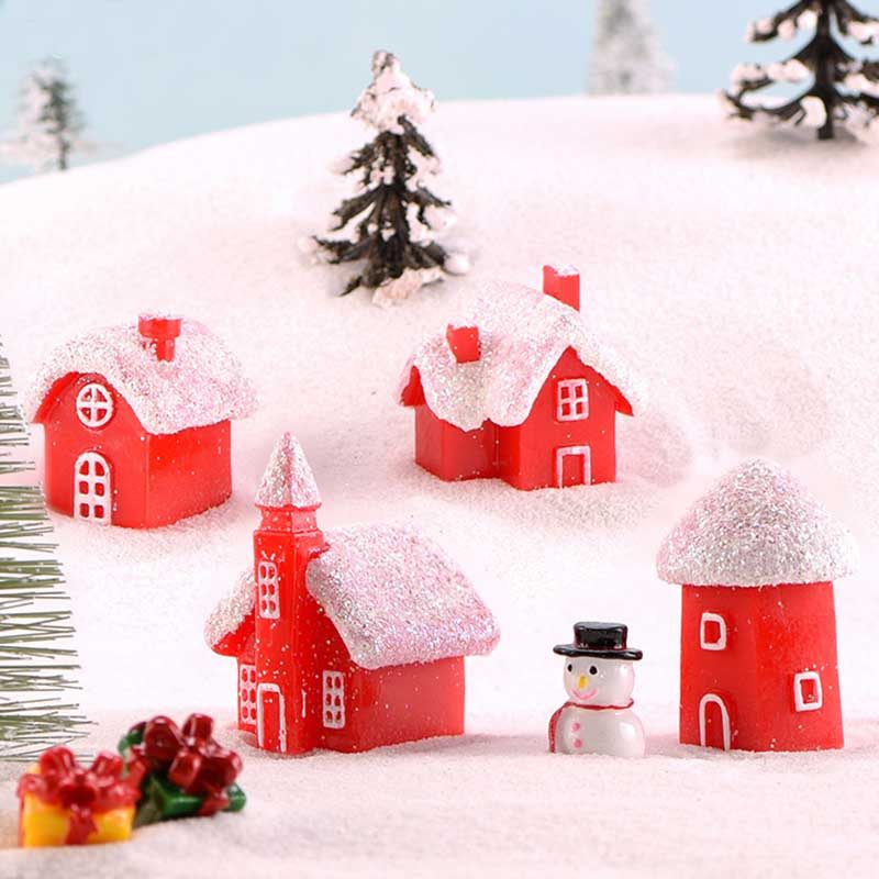 微景观装饰小摆件可爱圣诞雪房子手工造景红色小屋创意摄影小饰品