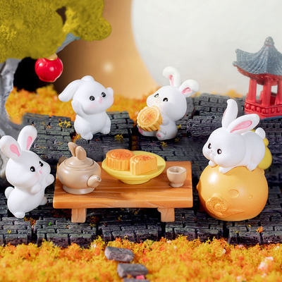 树脂摆件卡通中秋兔子茶杯水壶