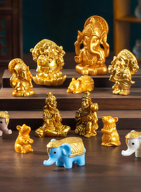 卡通小人树脂动物微景观大象摆件