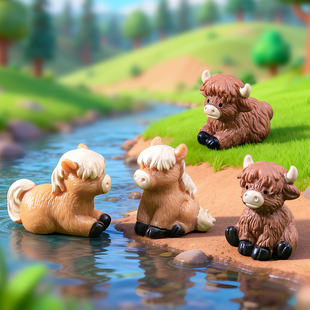 微景观手工造景生肖牛创意小马摆件可爱卡通小动物装饰树脂牛马