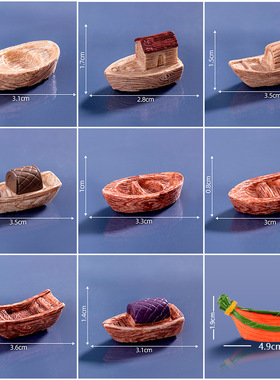 微景观造景船摆件创意手工迷你木船微场景树脂工艺品河流小舟摆设