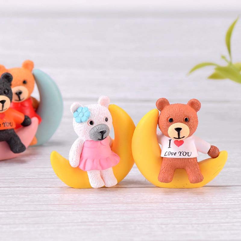 微景观小饰品可爱pvc月亮熊公仔创意摄影手工diy造景公仔蛋糕装饰