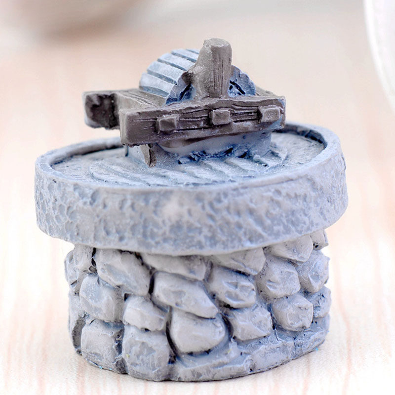 微景观造景卡通石碾石磨仿真农具树脂田园小摆件桌面多肉花盆装饰