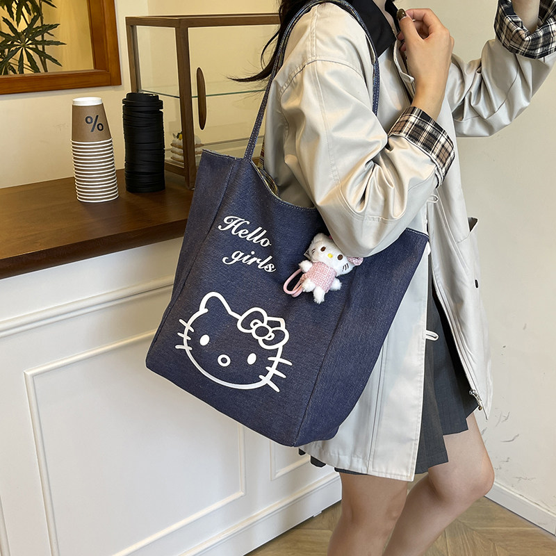 HelloKitty可爱牛仔托特包女大容量单肩包通勤百搭大包包购物袋