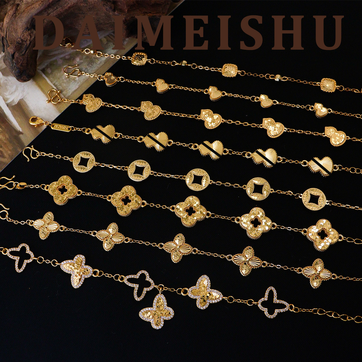 欧美时尚精致爆闪碎冰冰龙鳞四叶草手链轻奢感气质百搭手饰女