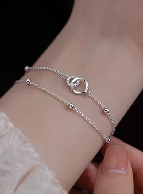 925纯银圆环手链女生小众设计感闺蜜手镯轻奢手链极简