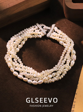 原创设计白色多层天然珍珠手链女百搭款手镯小众感手串手饰品