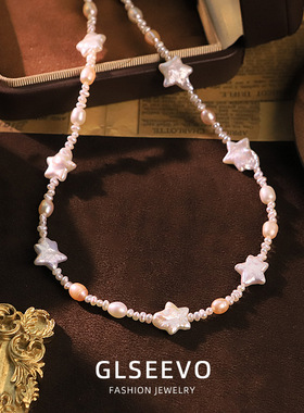 原创设计巴洛克珍珠星星项链女感小众百搭脖颈链饰品现货