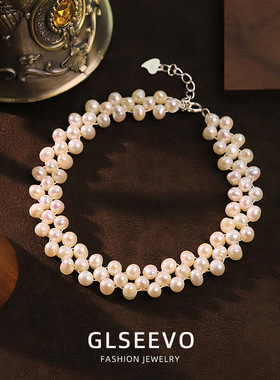 原创白色天然珍珠s925纯银手链轻奢百搭手镯小众感手串手饰品