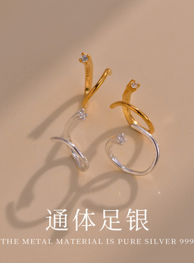s999纯银小众设计感耳钩百搭轻奢锆石耳饰c01723