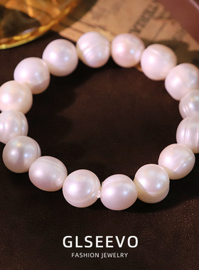 原创白色天然珍珠螺纹珠手串精致百搭手链送朋友手镯串珠diy手饰