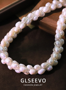 原创天然白色珍珠玻璃项链女轻奢气质锁骨链简约感百搭脖颈链