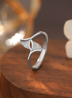 足银s999银杏叶戒指森系小清新时尚百搭温柔精美小众文艺手饰