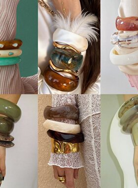 欧美跨境亚克力光面晕染手镯韩系ins风简约手环轻奢时尚百搭手饰