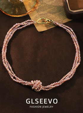 原创手工设计天然珍珠打结卡扣项链脖颈链女感时尚百搭锁骨链