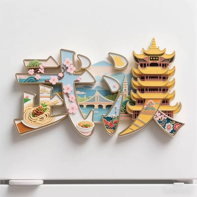 武汉字体冰箱贴金属磁贴2025新款黄鹤楼热干面文创冰箱贴伴手礼