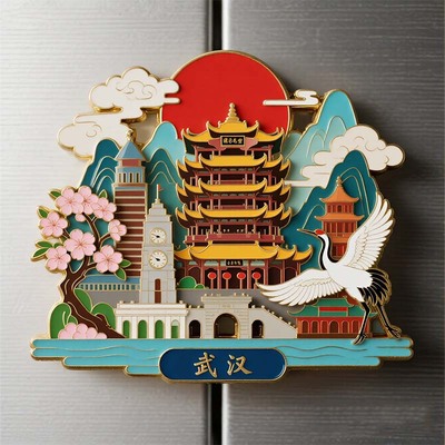 武汉文创冰箱贴2025新款金属立体浮雕磁贴黄鹤楼旅游纪念品伴手礼