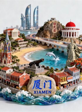 厦门海滩冰箱贴2026新款金属立体浮雕磁贴福建旅游纪念品伴手礼物