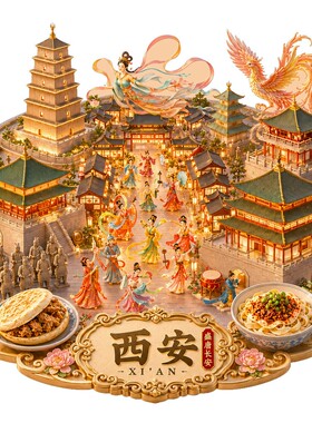 西安文创冰箱贴2026新款大唐不夜城鼓楼大雁塔旅游纪念品伴手礼