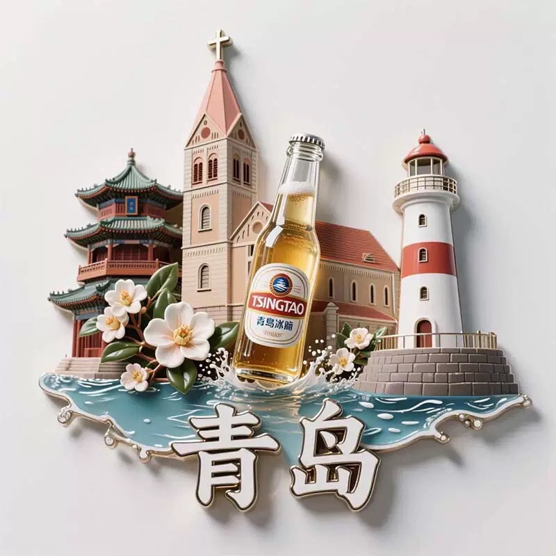青岛文创冰箱贴2025新款金属浮雕磁贴青岛啤酒旅游纪念品伴手礼物