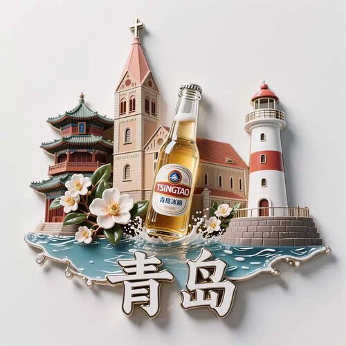 青岛文创冰箱贴2025新款金属浮雕磁贴青岛啤酒旅游纪念品伴手礼物