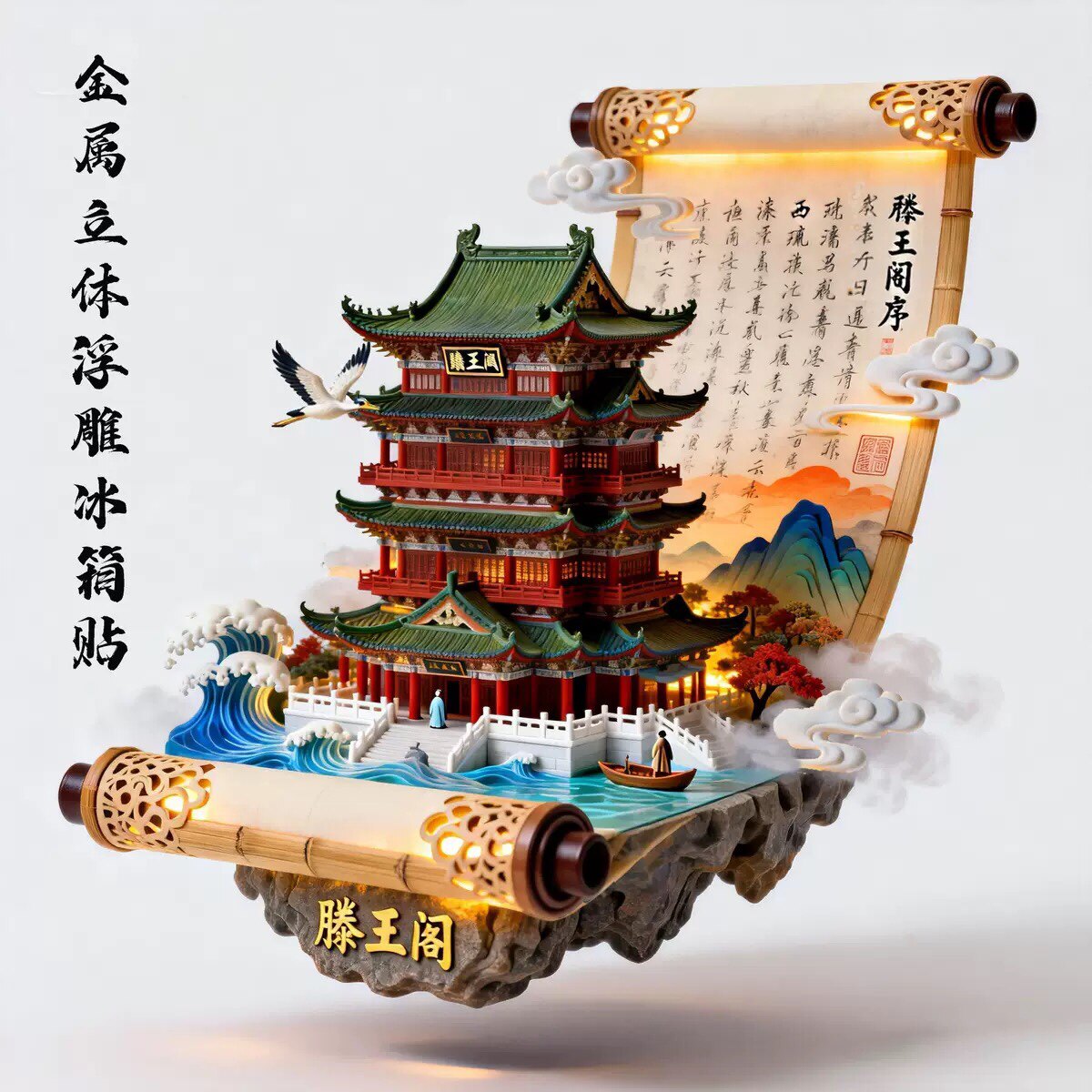 南昌滕王阁文创冰箱贴2026新款3D立体浮雕磁贴旅游纪念品伴手礼物