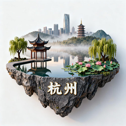 杭州文创冰箱贴2025新款立体悬浮金属磁贴西湖旅游纪念品伴手礼物