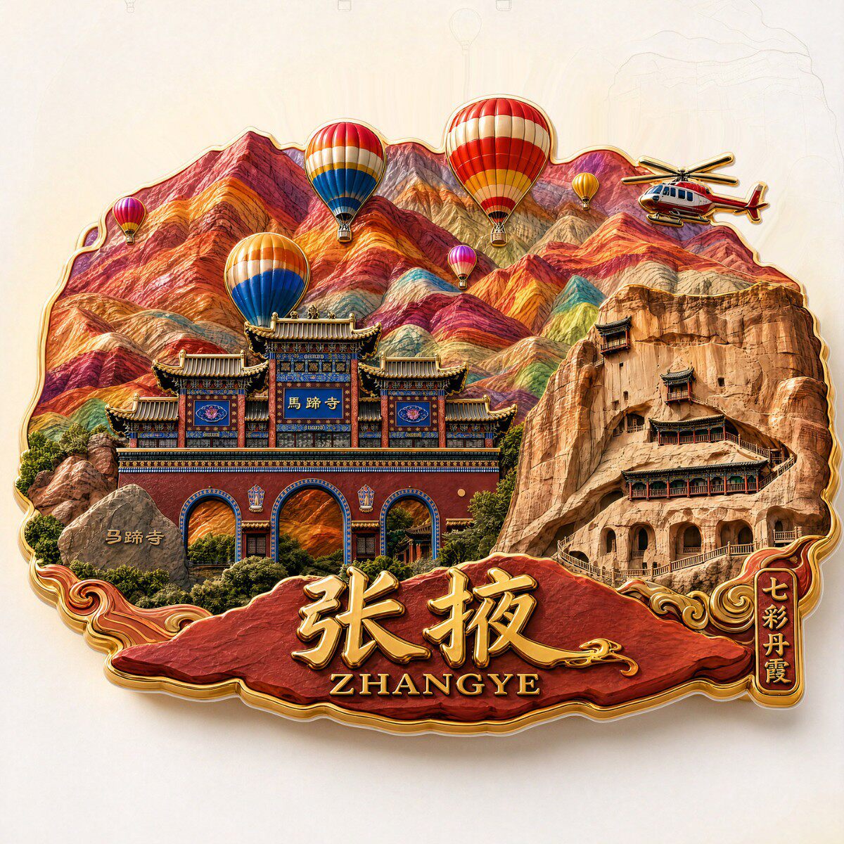 张掖金属冰箱贴2026新款浮雕磁贴七彩丹霞马蹄寺文创纪念品伴手礼