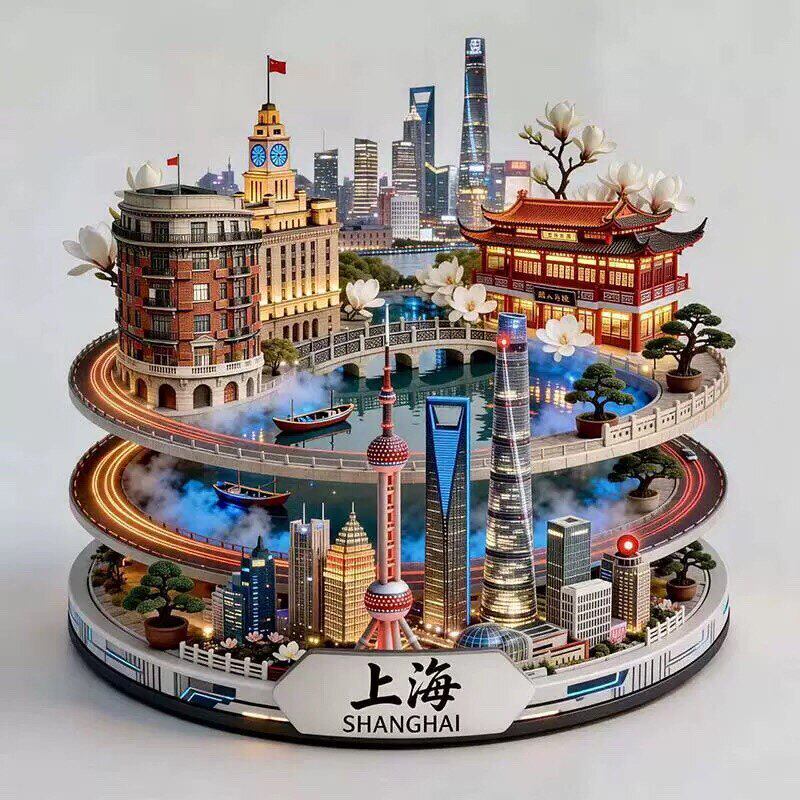 上海文创冰箱贴2026新款魔都上海金属浮雕磁贴东方明珠旅游纪念品图片