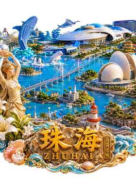 珠海文创冰箱贴2026新款金属浮雕磁贴长隆游乐园日月贝旅游纪念品