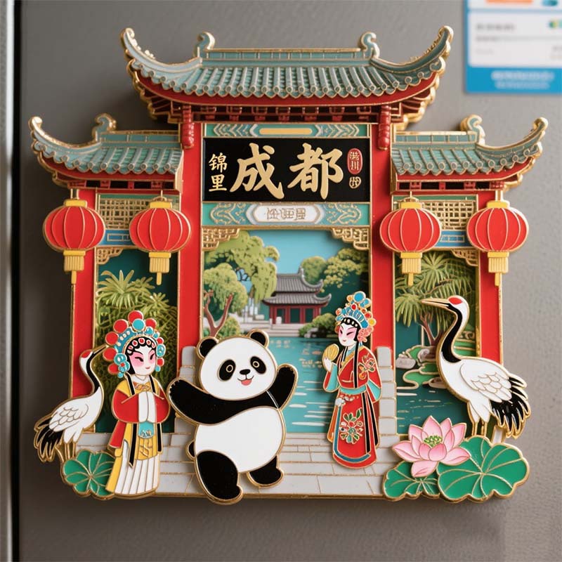 成都文创冰箱贴2025新款金属立体浮雕磁贴锦里熊猫旅游纪念品礼物