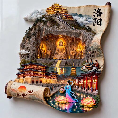 洛阳文创冰箱贴2026新款洛阳画卷金属磁贴河南旅游纪念品伴手礼
