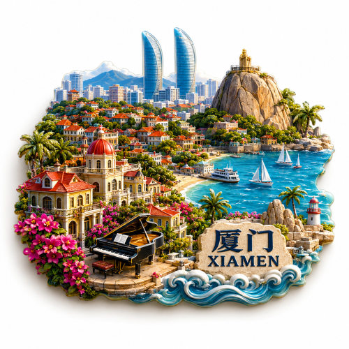 厦门鼓浪屿文创冰箱贴2026新款金属浮雕磁贴双子塔旅游纪念品礼物