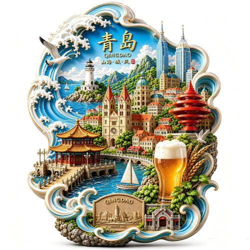 青岛浪花金属冰箱贴立体浮雕磁贴山东旅游纪念品文创伴手礼装饰品
