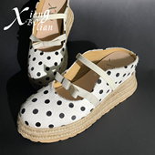 子女士黑白波点高级感坡跟凉鞋 厘米增高厚底包头拖鞋 赵露思新款