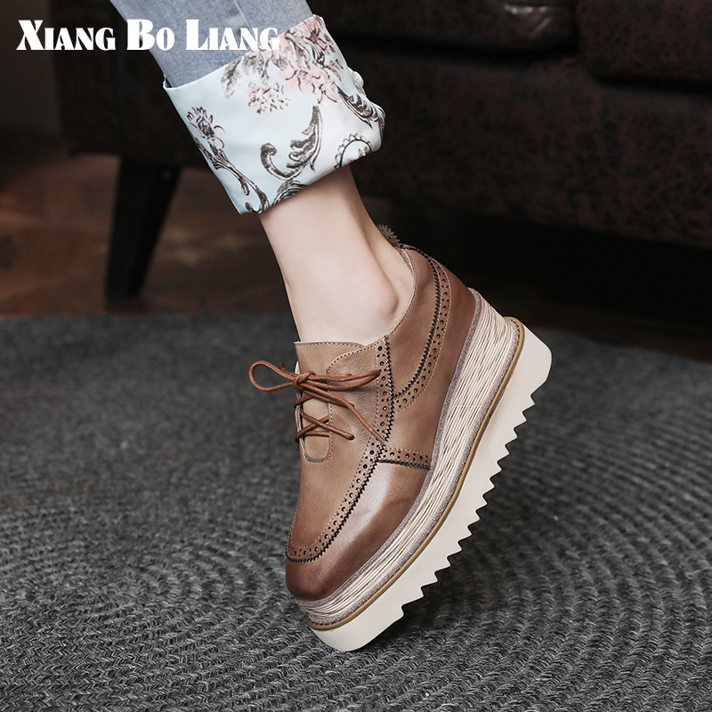 真皮厚底单鞋松糕鞋女英伦风女鞋