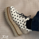 XIANGBOLIAN 黑白波点高级感坡跟单鞋 休闲增高厚底松糕鞋 女士新款
