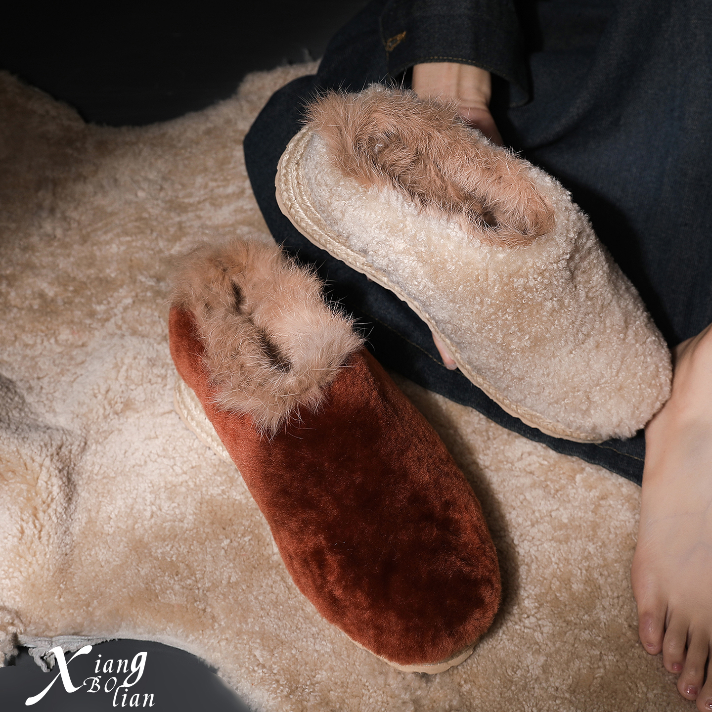 XIANGBOLIAN包头毛毛拖鞋毛毛鞋