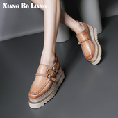 女士真皮雕花复古松糕鞋 XIANGBOLIAN坡跟英伦风厚底单鞋 2025新款